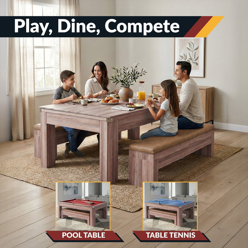 Hathaway Newport 7-ft Pool Table Combo Set with Benches - Light Oak with Red Felt BG2535P