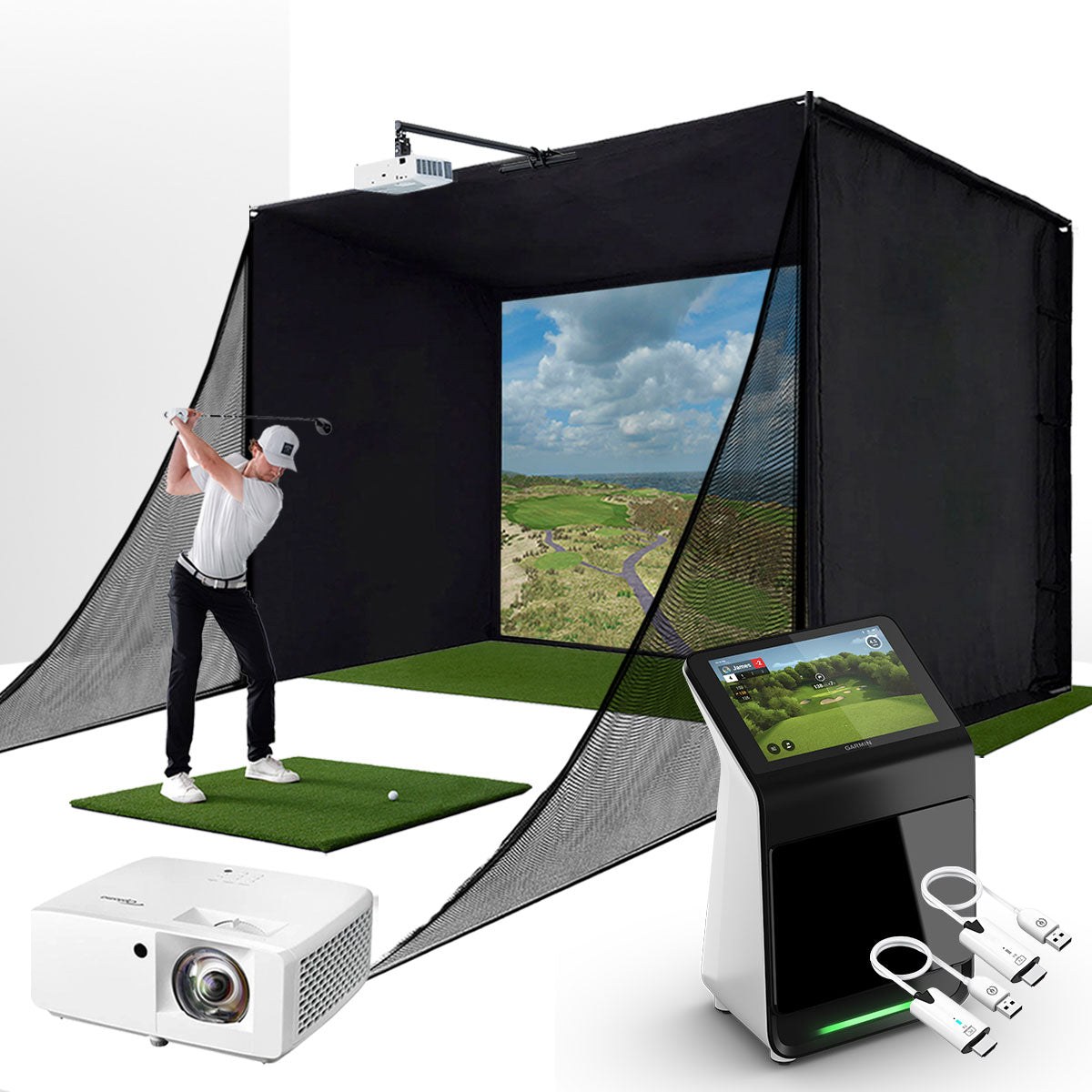 Garmin Approach R50 with PlayBetter SimStudio™ COMPLETE Package | Golf Simulator Studio with Impact Screen, Enclosure, Side Barriers, Hitting/Putting Mats, Projector & Wireless HDMI Transmitter