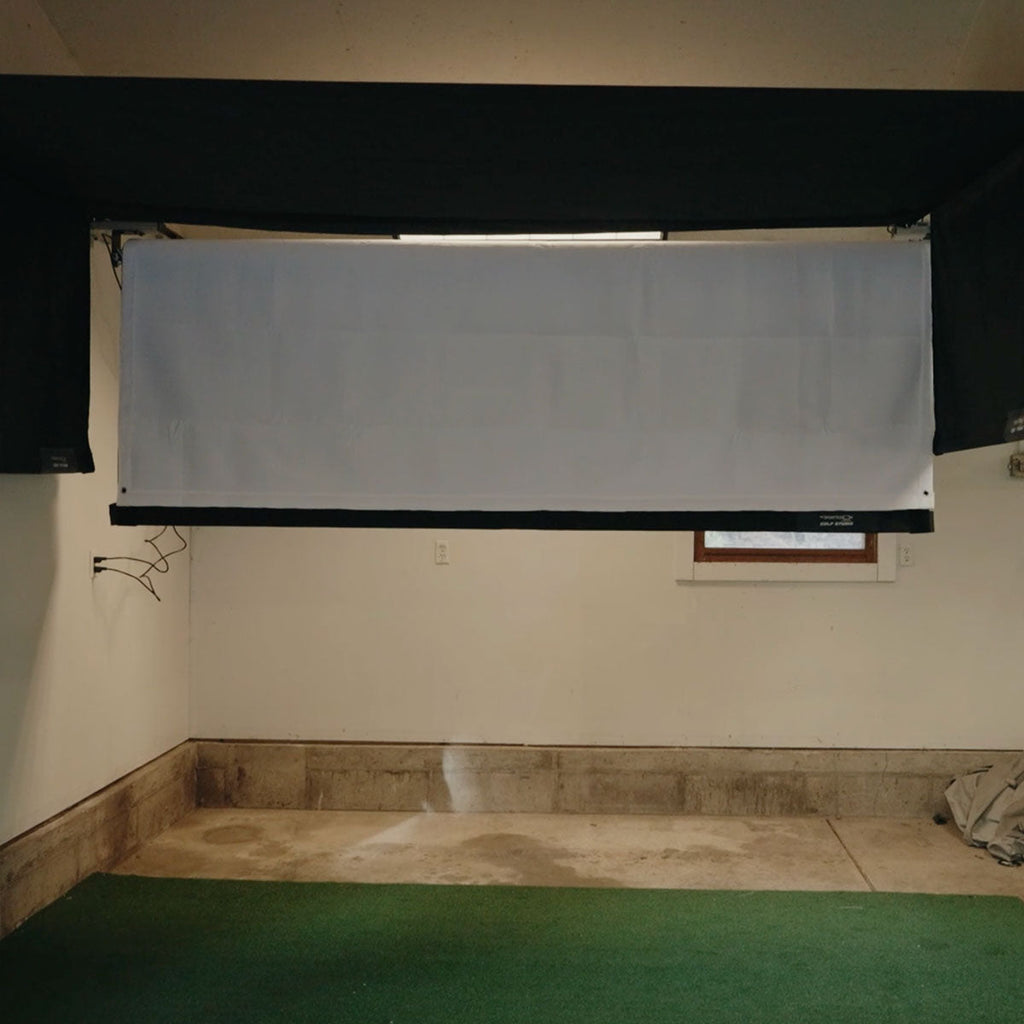 Garmin Approach R50 SportScreen Vanish Retractable Golf Studio Complete Package | Home Golf Simulator Studio with Impact Screen, Enclosure, Hitting Mat, Putting Turf & Projector