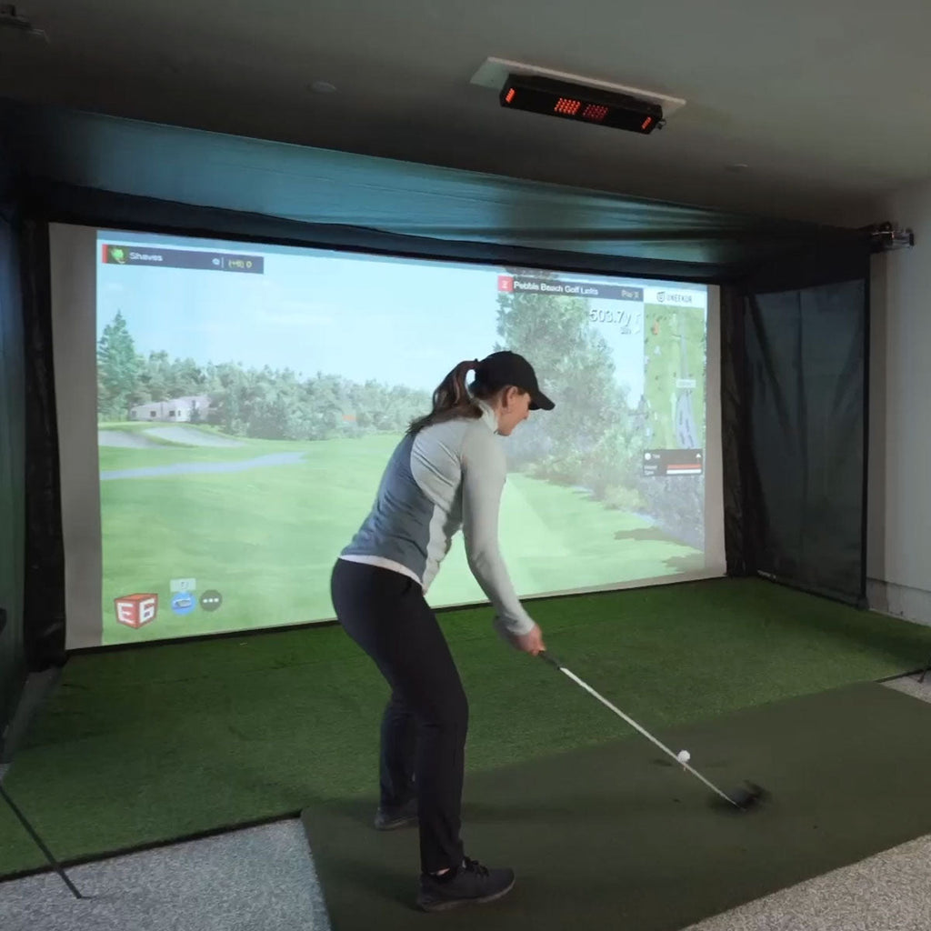 Garmin Approach R50 SportScreen Vanish Retractable Golf Studio Complete Package | Home Golf Simulator Studio with Impact Screen, Enclosure, Hitting Mat, Putting Turf & Projector