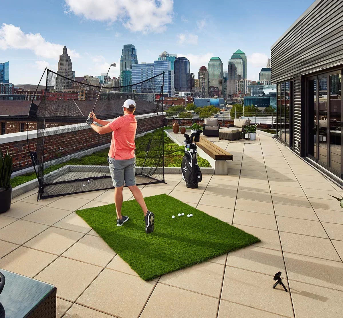 Garmin Approach R10 with PlayBetter SimStudio™ ESSENTIALS Package | Golf Simulator Studio with Impact Screen, Enclosure, Hitting Mat, Projector & Alignment Stand